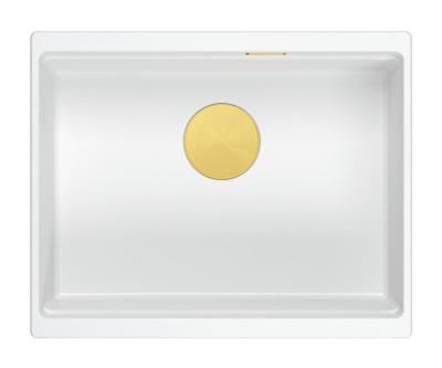 Quadri Newport II bílý žulový podstavný dřez bílý 560x450mm se zlatou zátkou 1208967451