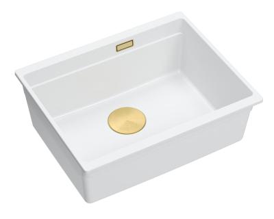 Quadri Newport II bílý žulový podstavný dřez bílý 560x450mm se zlatou zátkou 1208967451