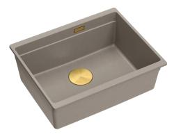 Quadri Newport II granit vestavěný taupe dřez 560x450mm se zlatou zátkou a odtokovou krytkou 1208967454