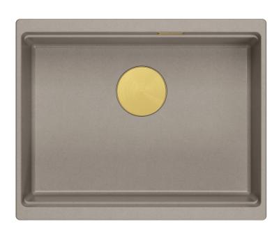 Quadri Newport II granit vestavěný taupe dřez 560x450mm se zlatou zátkou a odtokovou krytkou 1208967454