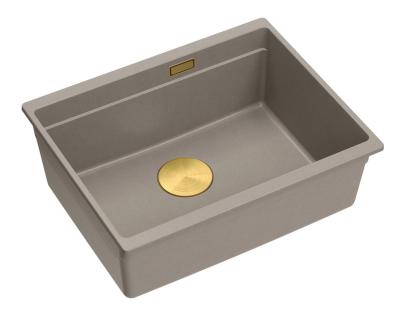 Quadri Newport II granit vestavěný taupe dřez 560x450mm se zlatou zátkou a odtokovou krytkou 1208967454