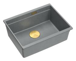 Quadri Newport II žulový podpultový šedý dřez 560x450mm se zlatou zátkou a odtokovým víčkem 1208967457
