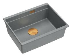Quadri Newport II žulový podstavný šedý dřez 560x450mm s měděnou zátkou a odtokovým víčkem 1208967458