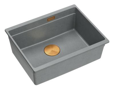Quadri Newport II žulový podstavný šedý dřez 560x450mm s měděnou zátkou a odtokovým víčkem 1208967458