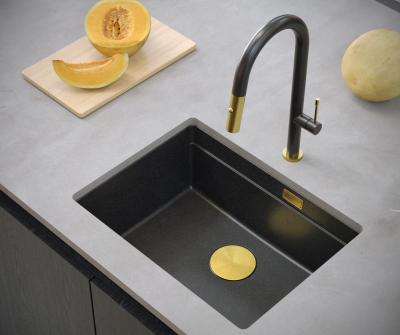 Quadri Newport II žulový podstavný antracitový dřez 560x450mm se zlatou zátkou a odtokovou krytkou 1208967460