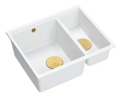 Quadri Newport II bílý 1,5 dřez žulový na pracovní desku a pod pracovní desku 555x460mm se zlatou zátkou 1208967462