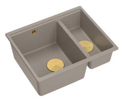 Quadri Newport II taupe 1,5 dřez granitový vestavný a podstavný dřez 555x460mm se zlatou zátkou 1208967467