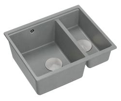 Quadri Newport II šedý 1,5 dřez z žuly, montáž na pracovní desku i pod pracovní desku, 555x460mm s nerezovým uzávěrem 1208967469