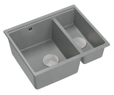 Quadri Newport II šedý 1,5 dřez z žuly, montáž na pracovní desku i pod pracovní desku, 555x460mm s nerezovým uzávěrem 1208967469