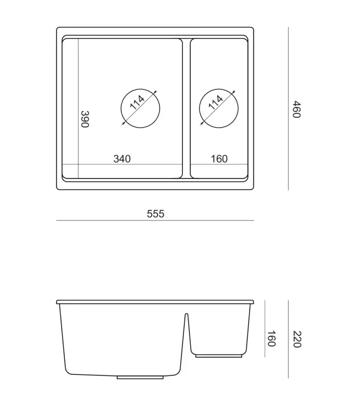 Quadri Newport II šedý 1,5 dřez z žuly, montáž na pracovní desku i pod pracovní desku, 555x460mm s nerezovým uzávěrem 1208967469