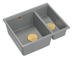 Quadri Newport II šedý 1,5 dřez žulový montáž na pracovní desku i pod pracovní desku 555x460mm se zlatou výpustí 1208967470