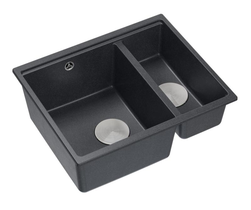 Quadri Newport II antracit 1,5 dřez žulový nástavec a spodní montážní dřez 555x460mm s nerezovou zátkou 1208967472