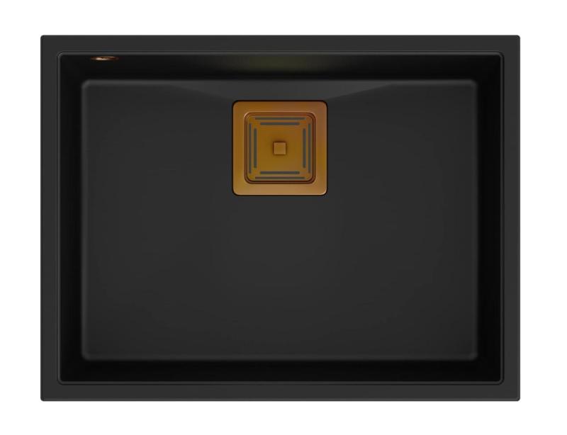 Quadri Quadrangle antracitový žulový vestavný dřez 55x42 cm s měděnou zátkou 1208967480