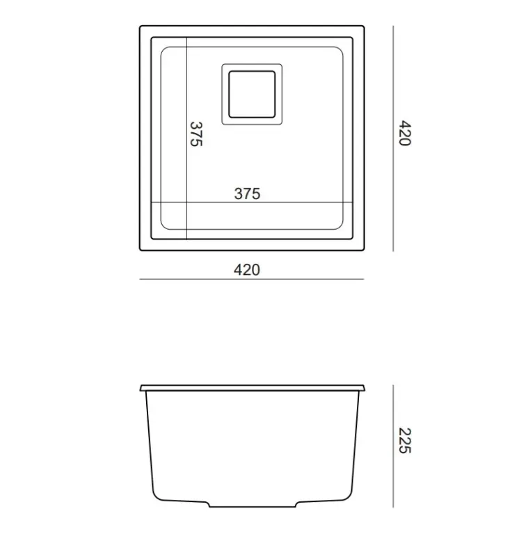 Quadri Quadrangle antracitový žulový spodní dřez 42x42cm s měděnou zátkou 1208967488