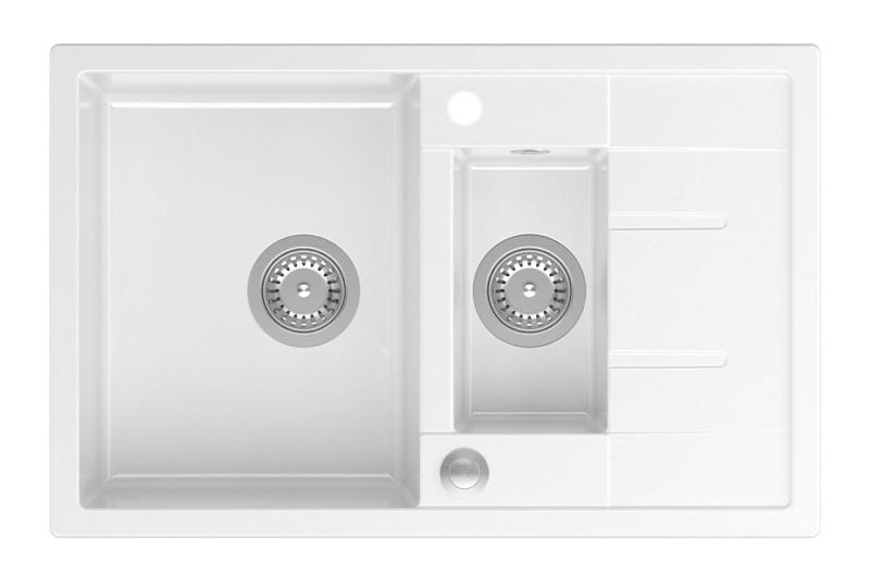 Quadri Brenton bílý žulový dřez s odkapávačem 78x50cm s nerezovou zátkou 1208967491