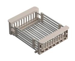 Quadri Univerzální výsuvný košík na zbytky nebo odkládací košík z nerezové oceli s béžovými úchyty, šířka 225 mm, 1208967544