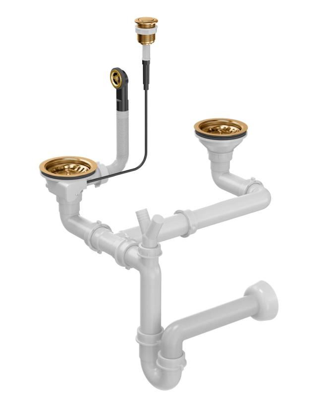 Quadri měděná dvojitá dřezová odtoková sada s přepadem a tlačítkem pro otevření měď 1208967546