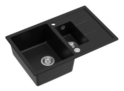 Quadri Brenton antracitový granitový dřez s odkapávačem 1,5 vanička 78x50cm s nerezovou zátkou 1208967556