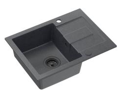 Quadri Sutton Antracitový Granitový Vestavný Dřez 60x45 cm s Odkapávací Plochou, Otočný s Černou Zátkou - 1208967586