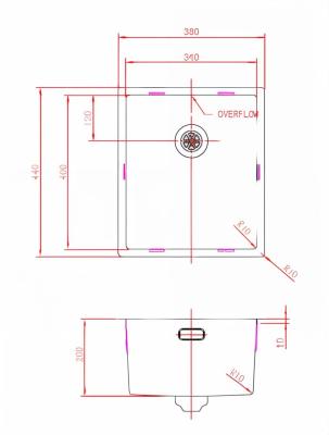 Pure.Sink Prestige sink PVD gun metal 34x40cm 10mm radius undermount,flush mount,topmount PPG3440-61