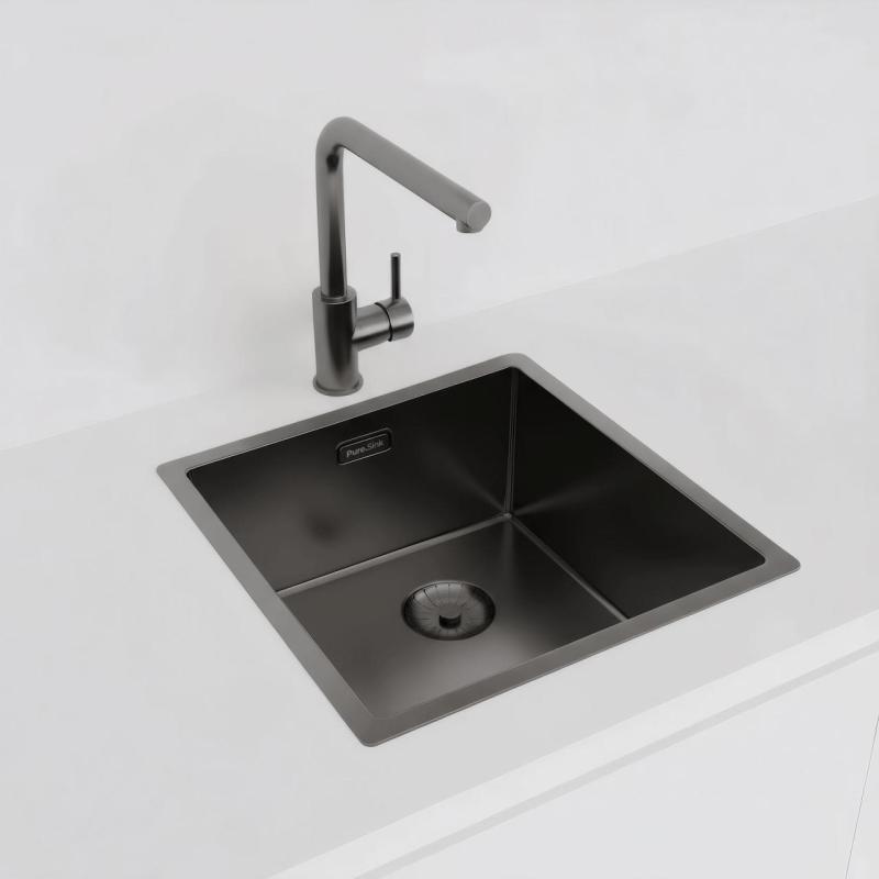 Pure.Sink Prestige dřez 40x40 cm PVD Gun Metal 10mm radius spodní montáž, plochá montáž a horní montáž PPG4040-61.