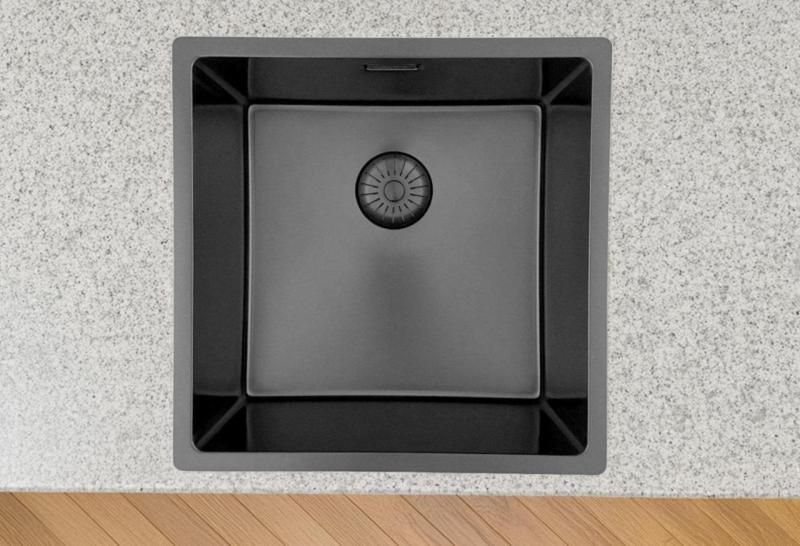 Pure.Sink Prestige dřez 40x40 cm PVD Gun Metal 10mm radius spodní montáž, plochá montáž a horní montáž PPG4040-61.
