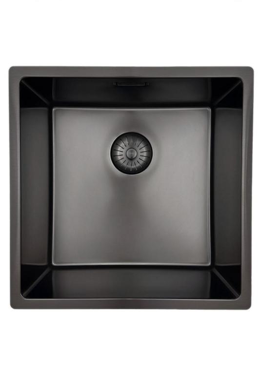 Pure.Sink Prestige dřez 40x40 cm PVD Gun Metal 10mm radius spodní montáž, plochá montáž a horní montáž PPG4040-61.