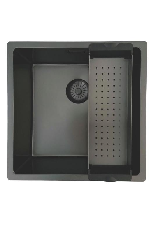 Pure.Sink Prestige dřez 40x40 cm PVD Gun Metal 10mm radius spodní montáž, plochá montáž a horní montáž PPG4040-61.