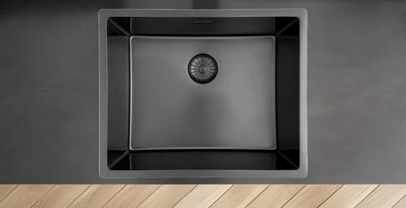 Pure.Sink Prestige dřez 50x40 cm PVD Gun Metal 10mm radius spodní montáž, plochá montáž a horní montáž PPG5040-61.