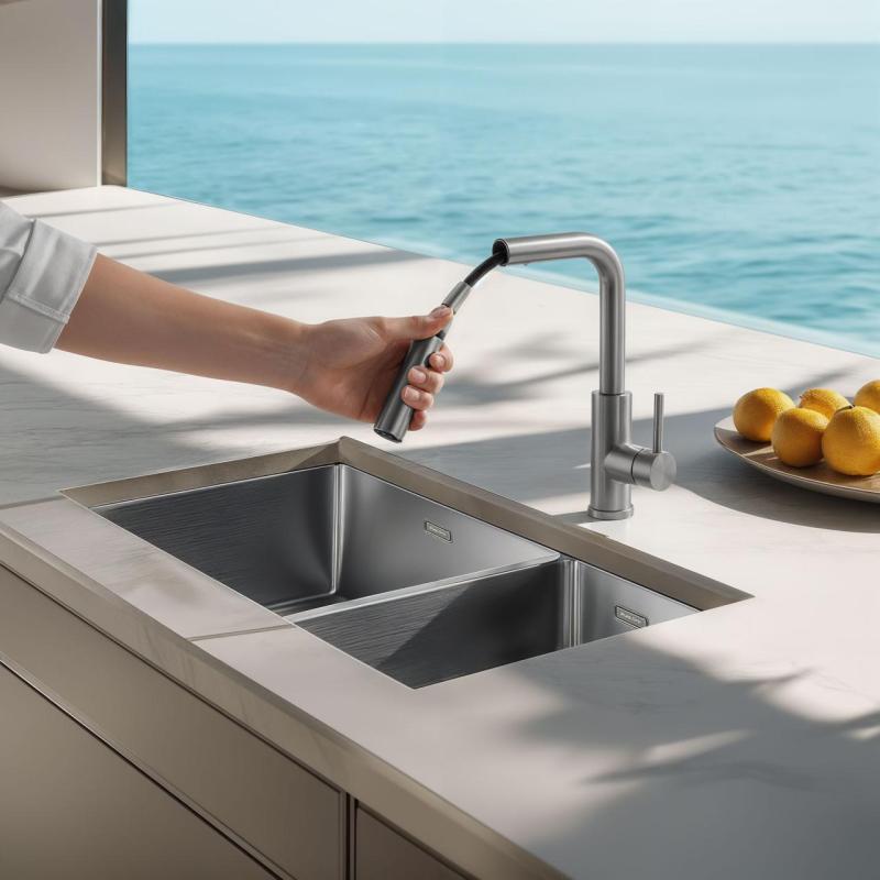 Pure.Sink Elite Steel Spark-S kuchyňská baterie z nerezové oceli s výsuvným výtokem PS8041-02
