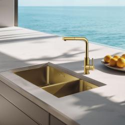 Pure.Sink Elite Steel Spark-S kuchyňská baterie PVD kartáčované zlato s výsuvnou hubicí PS8041-60.