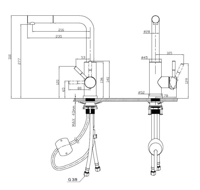 Pure.Sink Elite Steel Spark-S kuchyňská baterie PVD kartáčované zlato s výsuvnou hubicí PS8041-60.