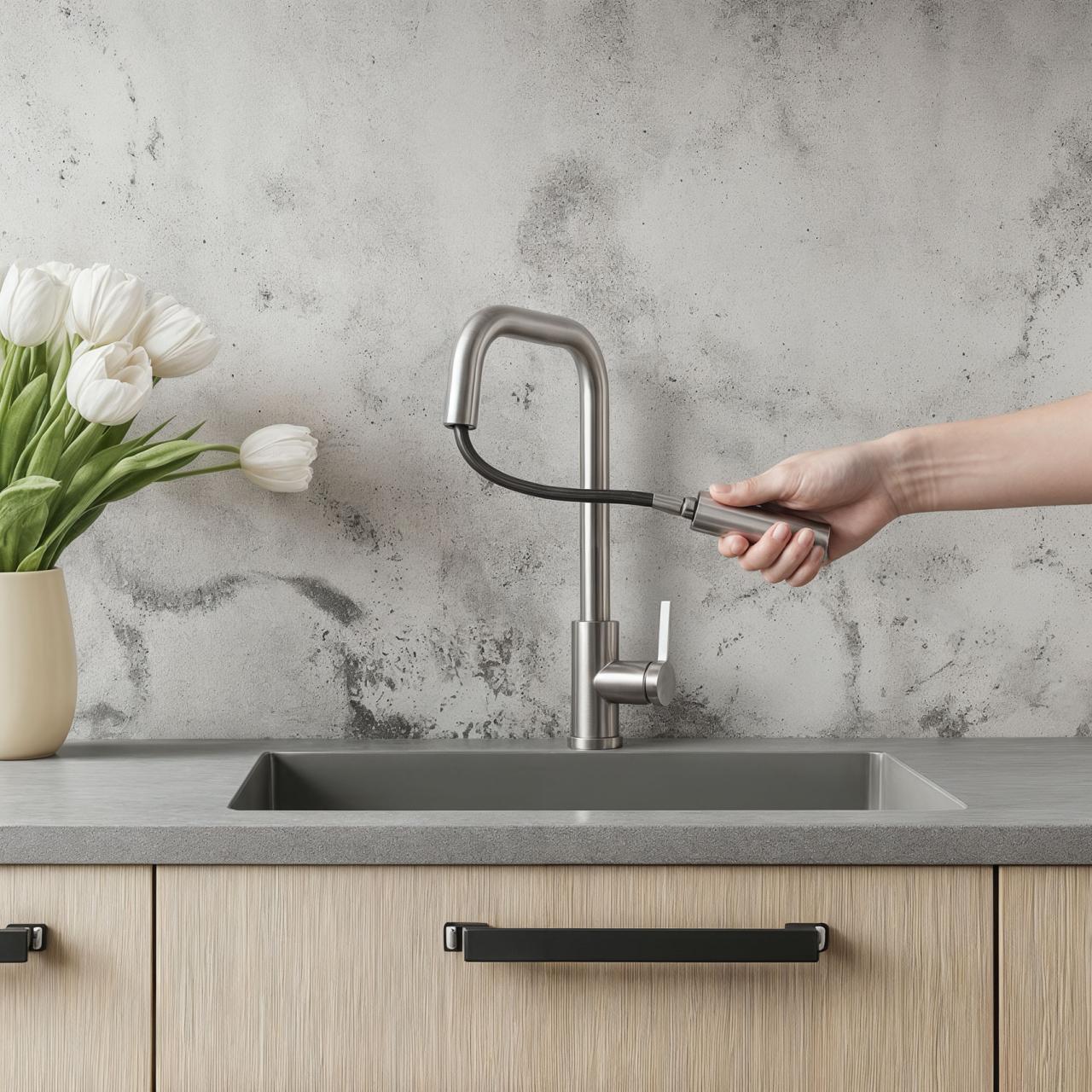 Pure.Sink Elite Steel Crystal-S kuchyňská baterie z nerezové oceli s výsuvnou výpustí PS8050-02. - Productafbeelding 2