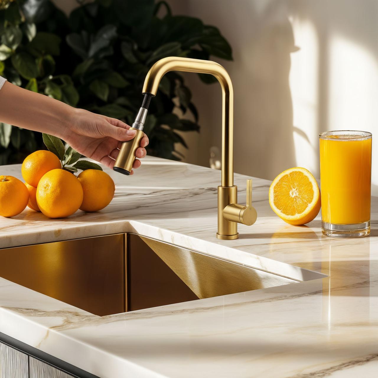 Pure.Sink Elite Steel Crystal-S kuchyňská baterie PVD kartáčované zlato s výsuvnou sprškou PS8050-60.