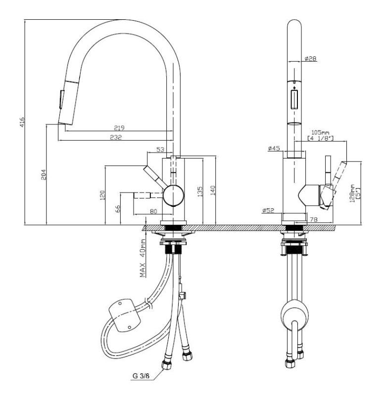 Pure.Sink Elite Steel Stream-S kuchyňská baterie PVD kartáčované zlato s výsuvnou výpustí PS8045-60.