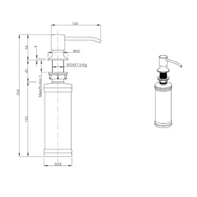 Quadri Manchester Built-in Soap Dispenser Grey - Top Refillable 1208967657