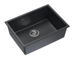 Quadri Elston Antracitový žulový podstavný dřez 495x360mm s nerezovou zátkou 1208967659