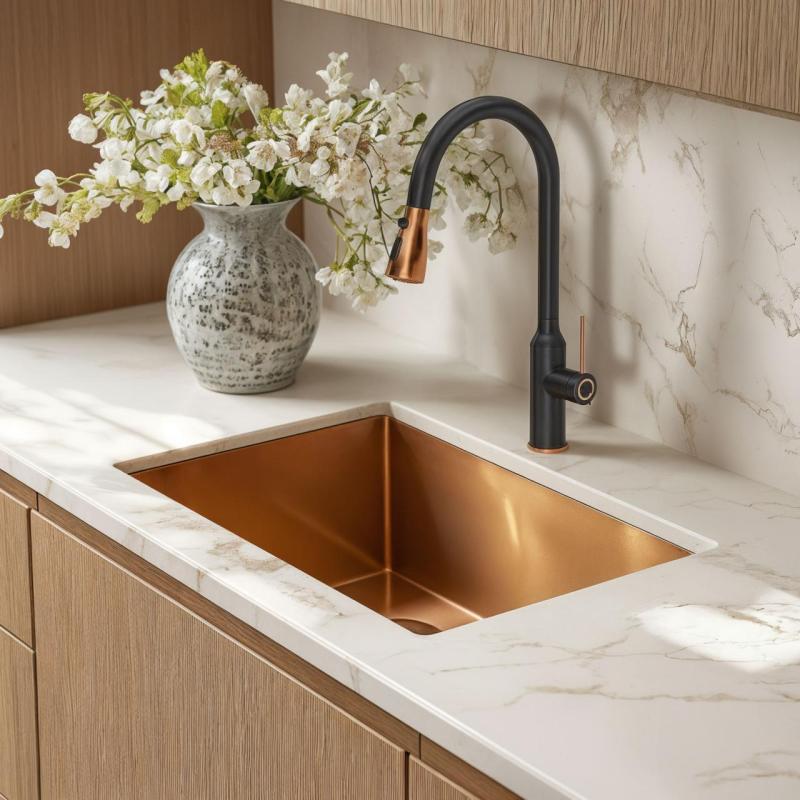 Quadri Stamford kuchyňská baterie černá s PVD měděným povrchem s vyjímatelným výtokem a sprchovým režimem 1208967695