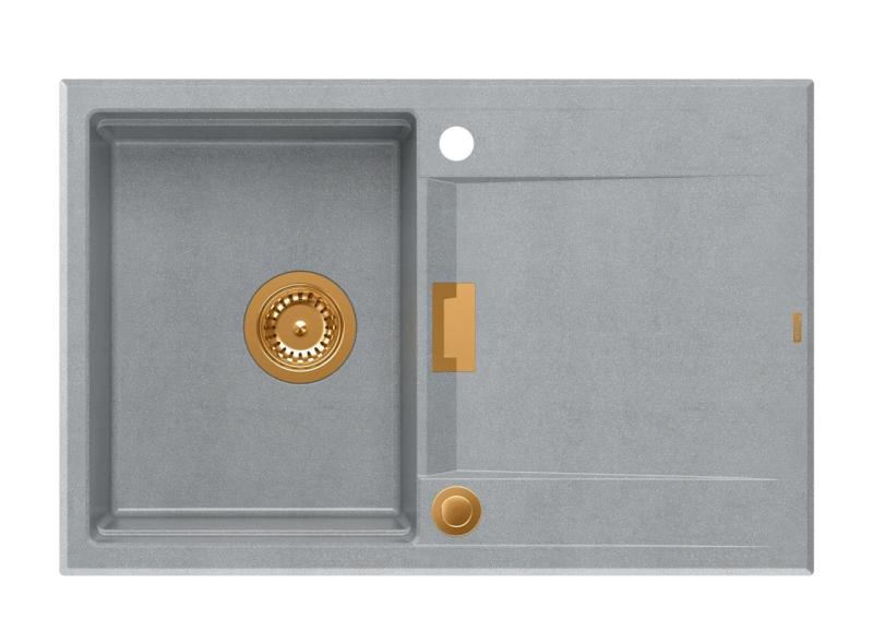 Quadri Minton Granitový Vestavný Šedý Dřez 76x50cm s Odkapávačem Otočný a Měděnou Zátkou - 1208967743