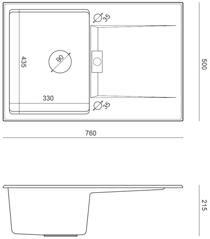Quadri Minton Granitový Vestavný Dřez Antracitový 76x50 cm s Odkapávačem, Obojestranný a Nerezový Zátka - 1208967744