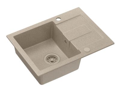 Quadri Sutton Béžový Pískový Žulový Vestavný Dřez 60x45cm s Odkapávací Plochou, Obojestranný s Béžovou Zátkou - 1208967751