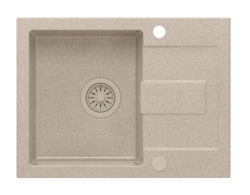 Quadri Sutton Béžový Pískový Žulový Vestavný Dřez 60x45cm s Odkapávací Plochou, Obojestranný s Béžovou Zátkou - 1208967751