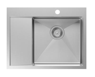 Aquadesign Clara Dřez Nerezová Ocel s Pravostrannou Miskou 62x48cm Vestavěný nebo Plochý Vestavěný s Odkapávačem, Bankem na Otvory pro Baterii a Nerezovou Zátkou - 1208967755