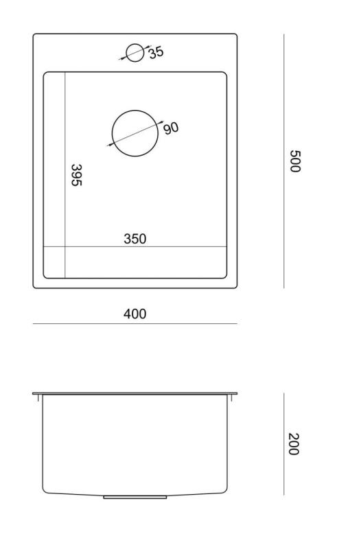 Aquadesign Clara Dřez Nerezová ocel 40x50cm Povrchová nebo Plochá montáž s Otvorem pro baterii a Nerezovou zátkou - 1208967757