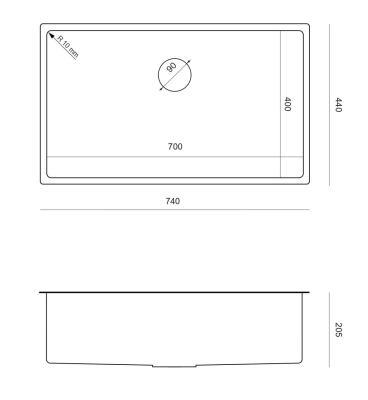 Aquadesign Zara Stainless Steel Sink 74x44cm Undermount, Flush Mount and Top Mount with Stainless Steel Plug - 1208967758