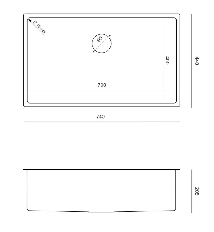 Aquadesign Zara RVS Dřez 74x44cm Podskříňový, Plochý a Nadstavbový s RVS Zátkou - 1208967758
