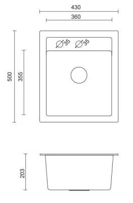 Quadri London Granite Grey Sink 43x50cm with Tap Hole Bench and Stainless Steel Plug - 1208967765