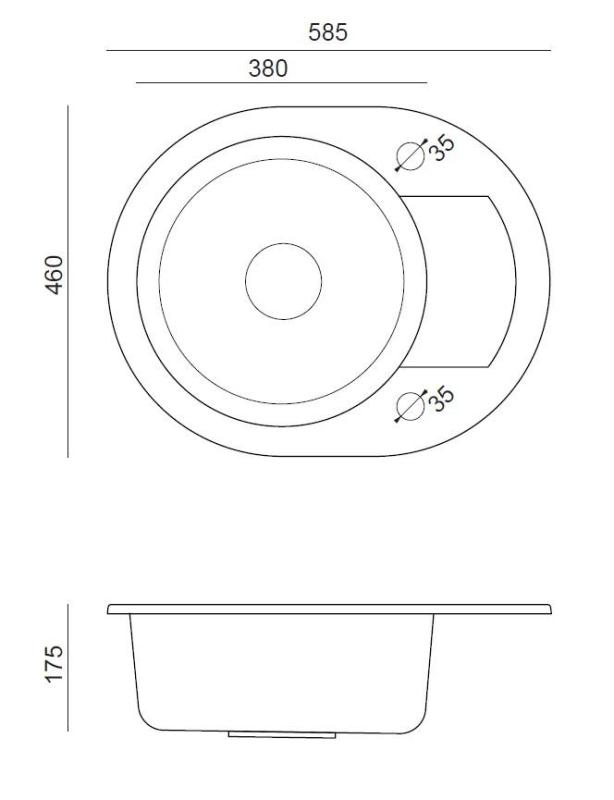 Quadri Londýn Šedý Žulový Kulatý Dřez s Odkapávací Plochu a Nerezovou Zátkou 585x460mm Otočný - 1208967772