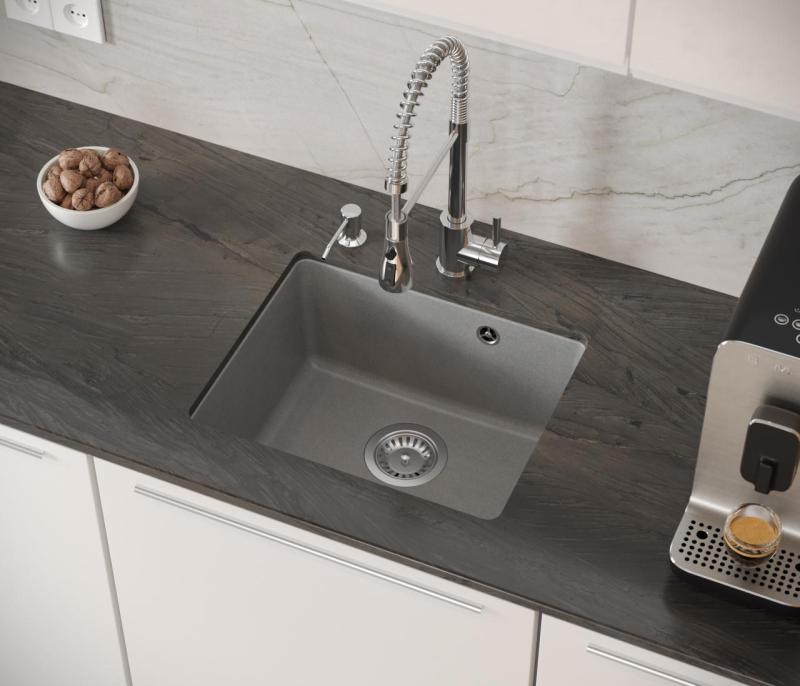 Quadri Elston Šedý Žulový Podstavný Dřez 420x335mm s Nerezovou Zátkou 1208967775