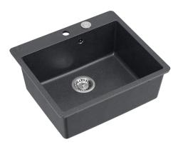 Quadri Sheffield Antracitový Granitový Vestavný nebo Na Vestavbu Dřez 57x50 cm s Otvorem pro Baterii a Nerezovou Zátkou - 1208967811